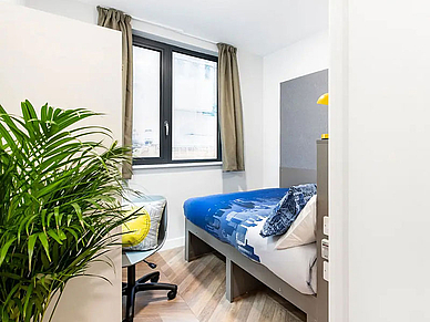 Modernes Einzelzimmer in der Sommerresidenz in Bournemouth mit Bett und Schreibtisch